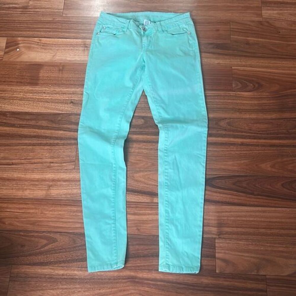 Celebrity pink low rise sea-foam green skinny jeans Size 3